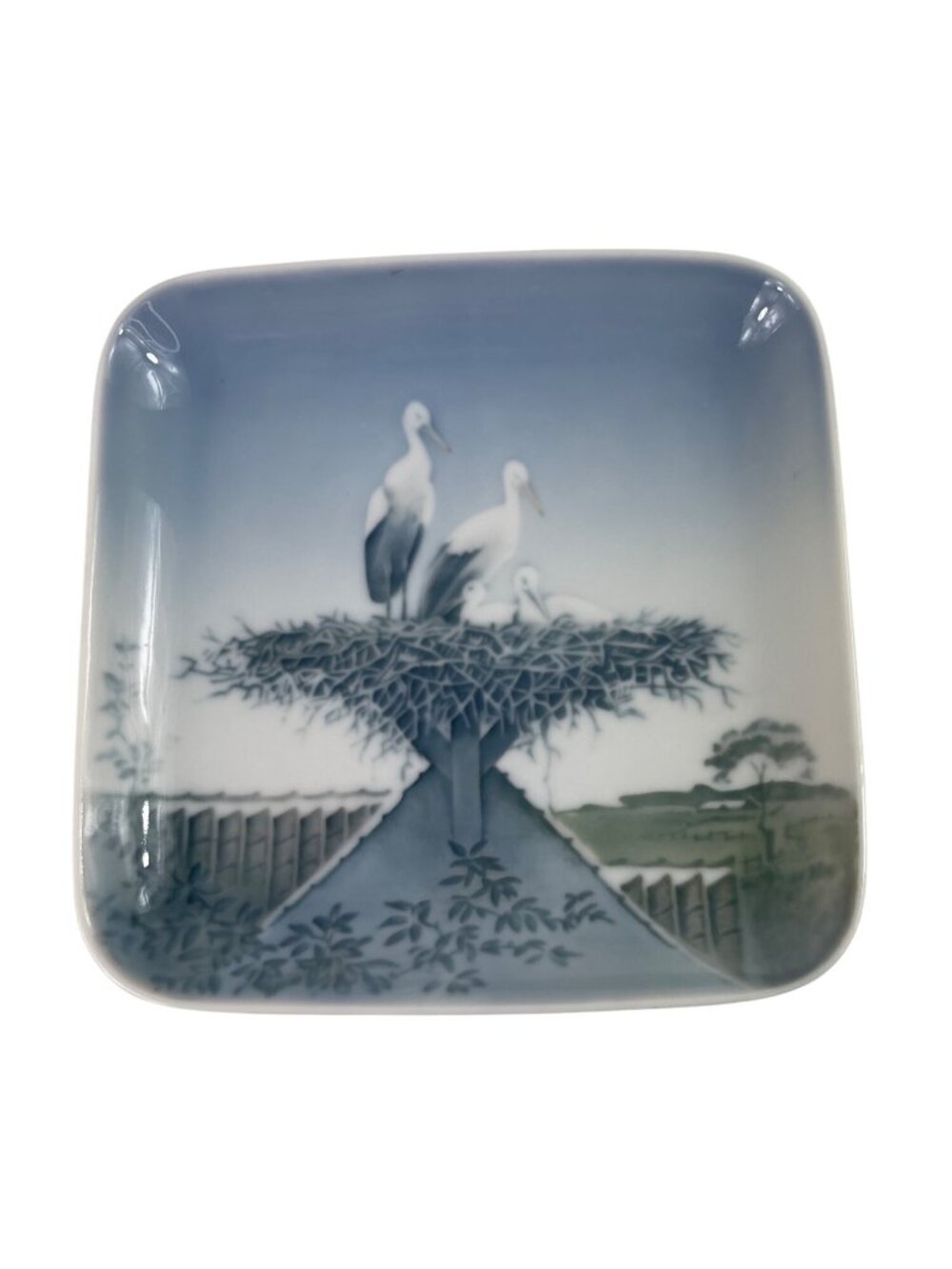 Bing & Grondahl Stork Nest 5" Square Trinket Dish Plate Denmark 583/455